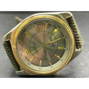 Vintage Armitron Mens Watch 38mm Two Tone Nato Style Strap Day Date 165Ft